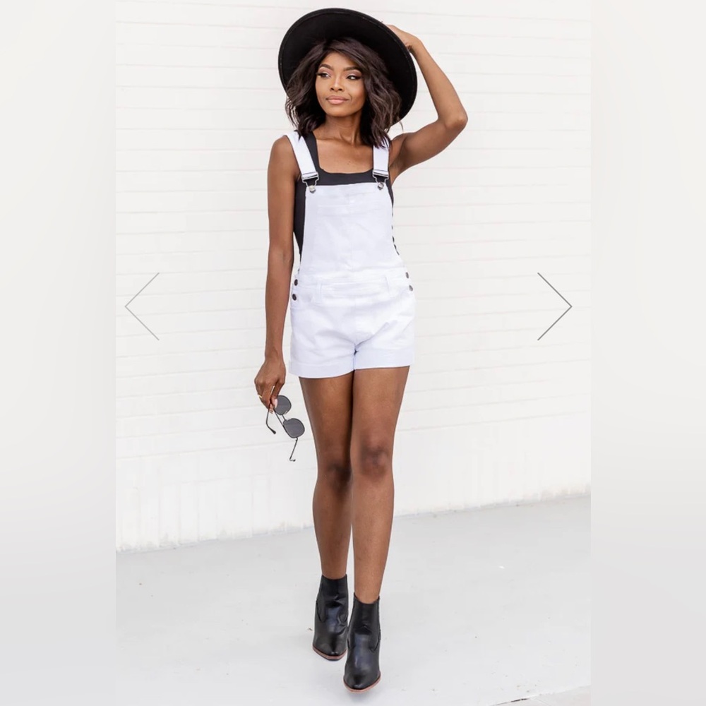 Pink Lily White Denim Overall Shorts